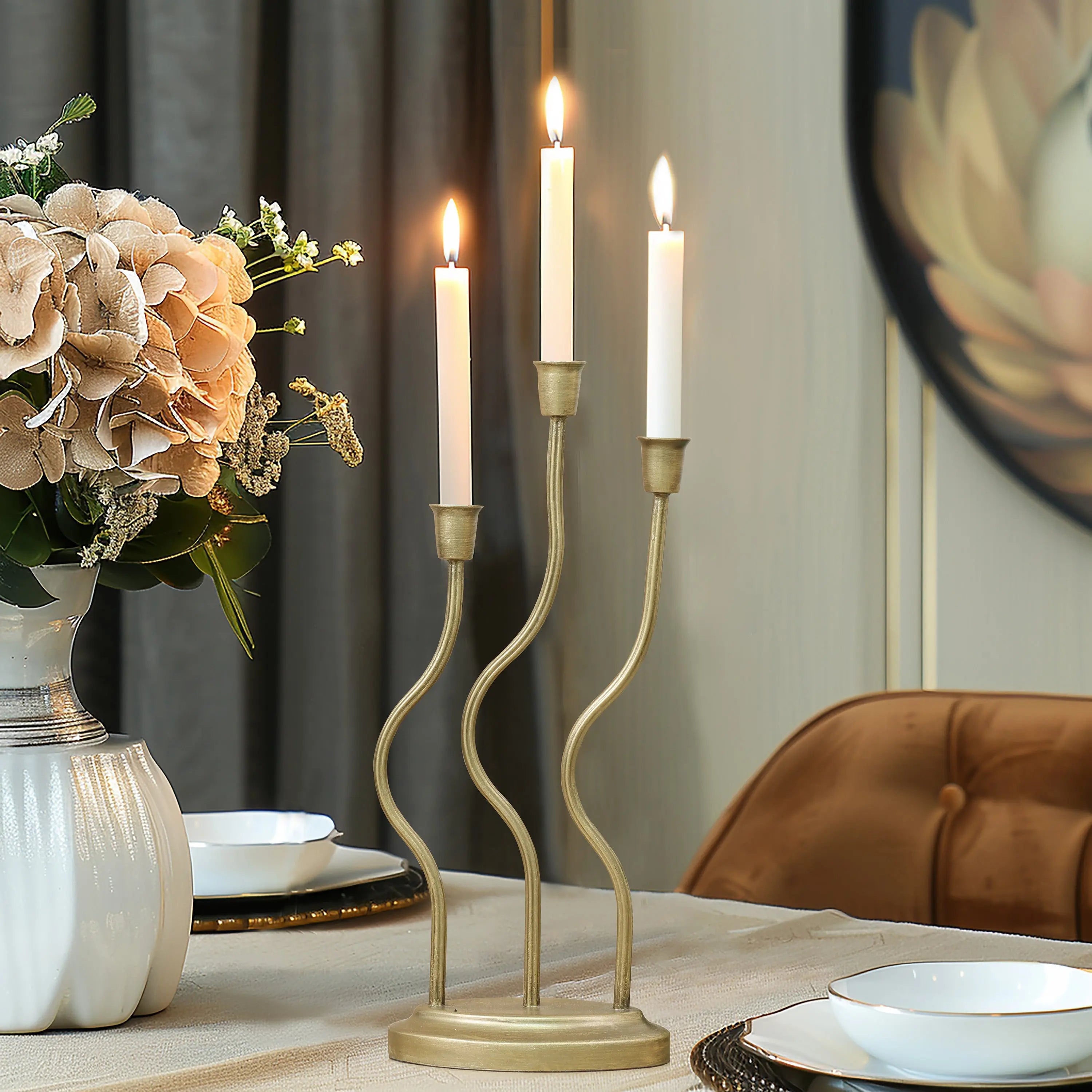 Gold 3-Taper Candle Holder - Image 2