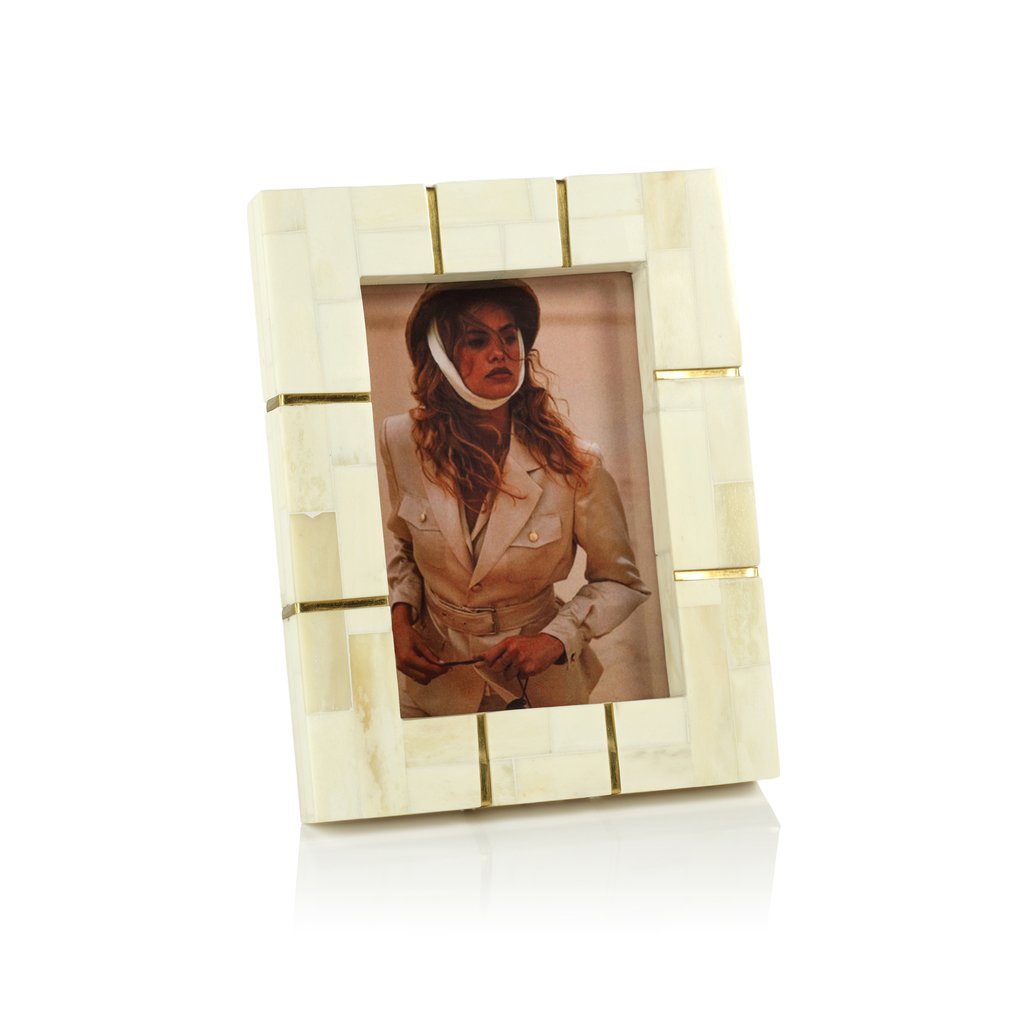 Natural Bone Inlaid Photo Frame with Brass Trim - Image 2